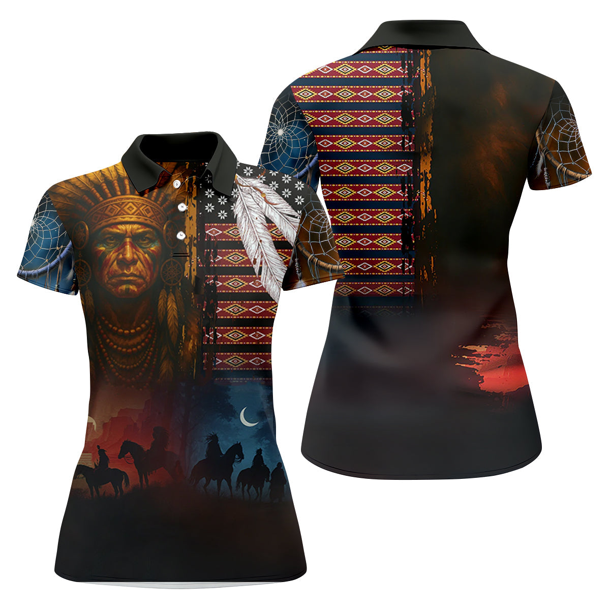 Native Heritage Red & Blue Women's Golf Tops, Native American Ancestry Ladies Golf Polos, Indigenous Peoples Month