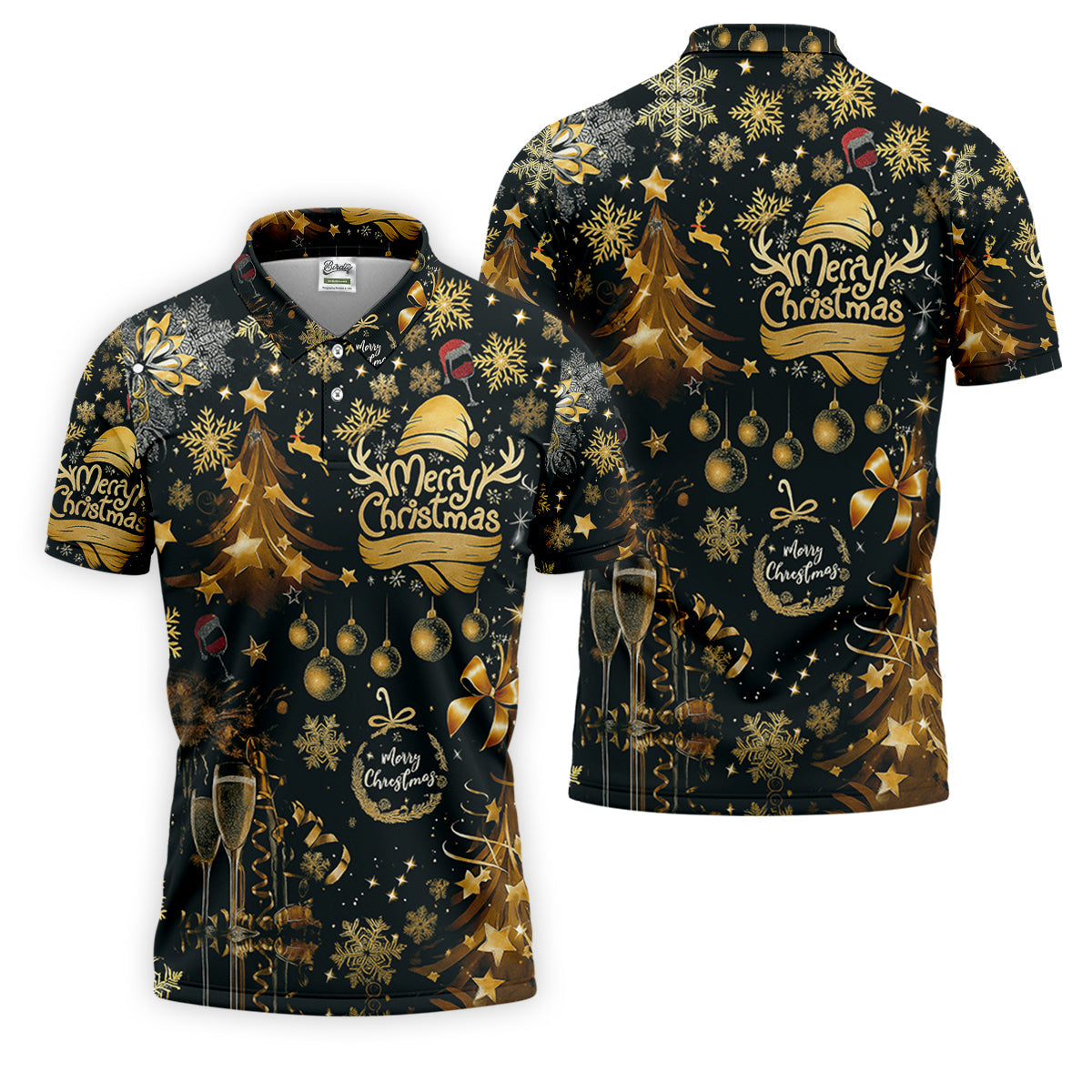 Champagne Golden Merry Christmas Men's Golf Polo Shirtistmas Golf Shirt, Golf Gift For Men
