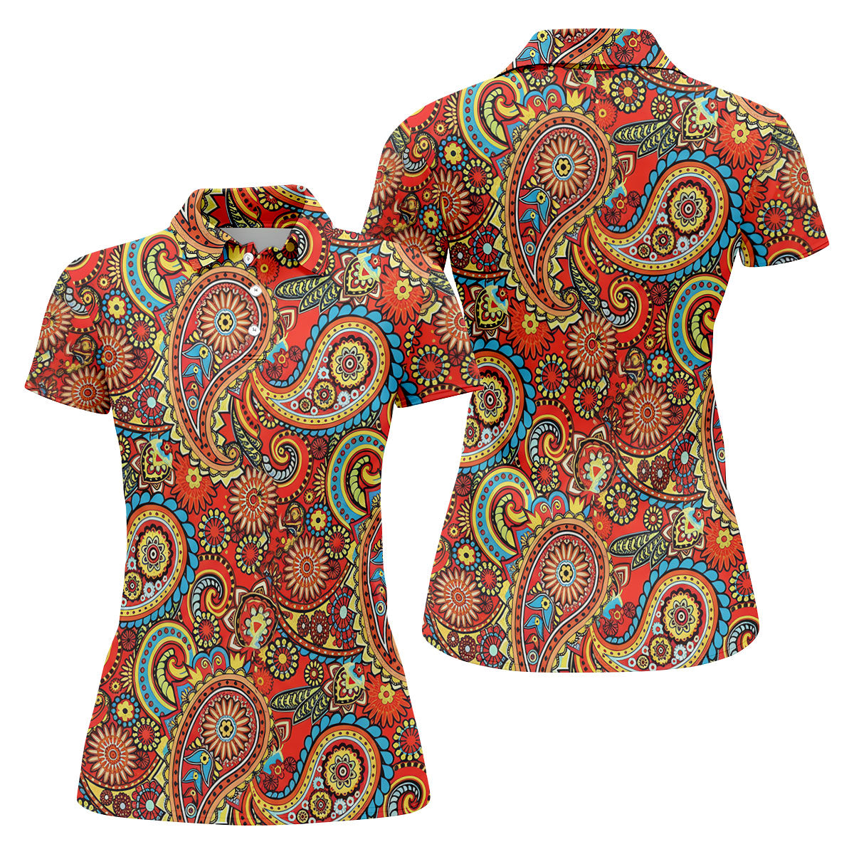 Paisley Design Golf Shirt For Women, Boho Pattern Ladies Golf Shirts, Women's Sleeveless Golf Shirts