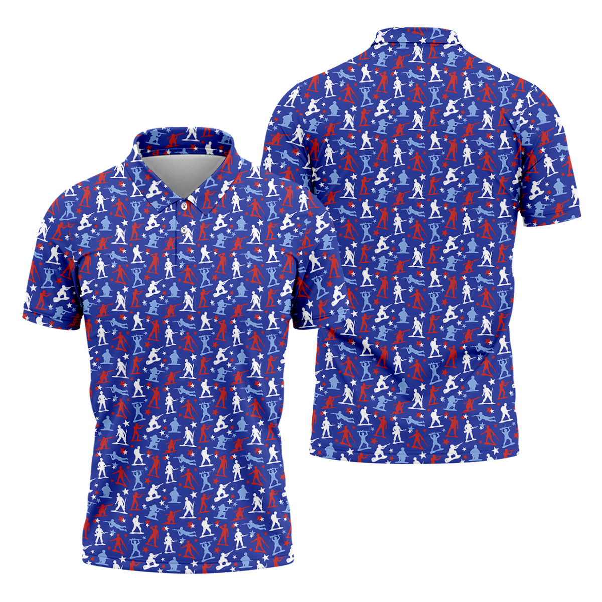 Red White Blue Soldier Pose Patriotic 4th Of July Golf Shirt, 250th Anniversary Golf Shirts For Men