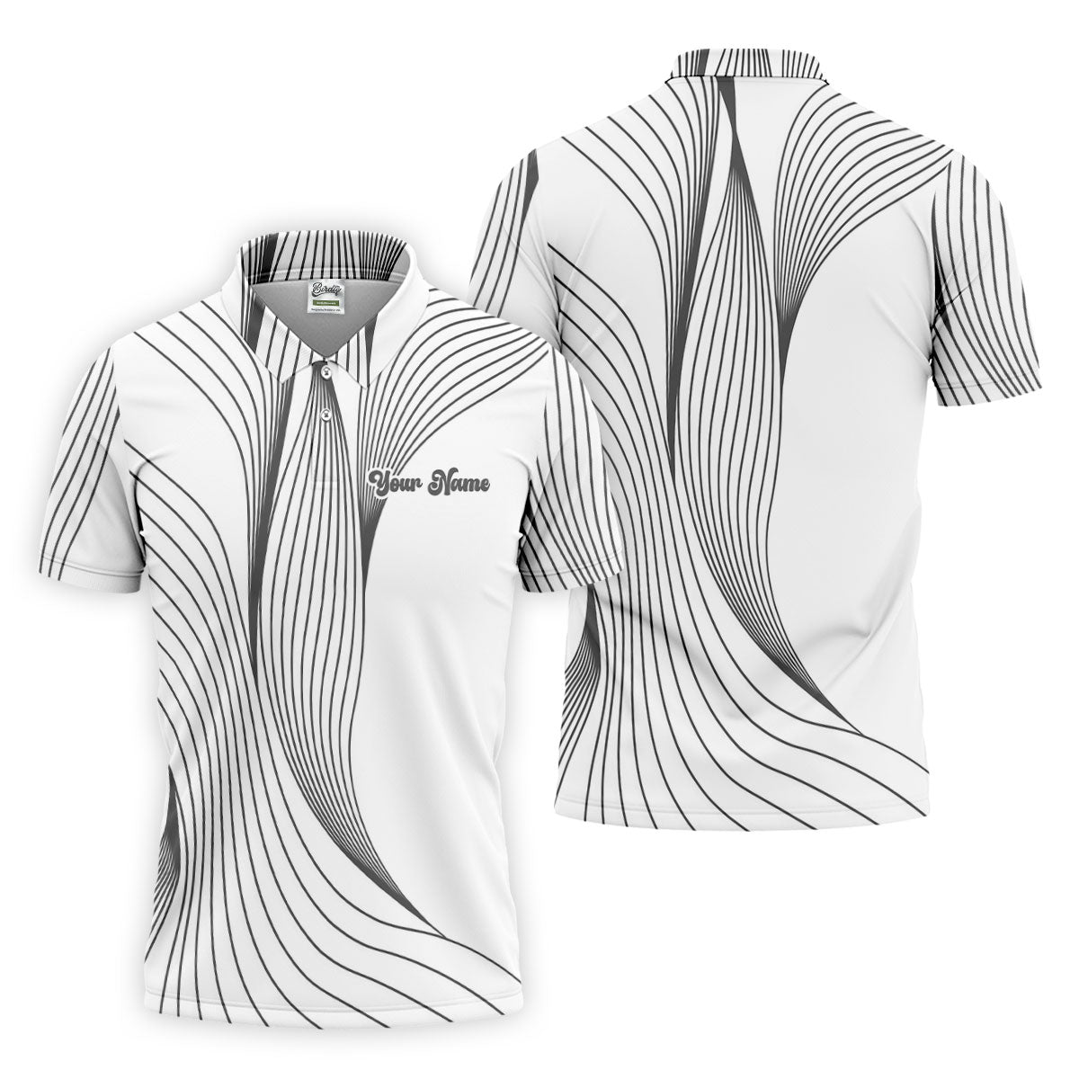 Geometric Line Wavy Line Black And White Custom Name Golf Shirts For Men, Men's Golf Shirt, Polo ShirtFor Men
