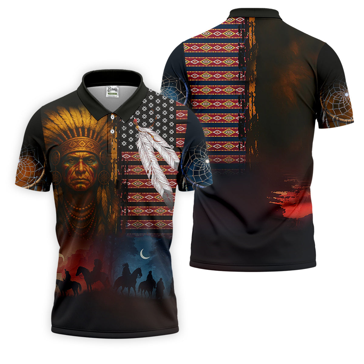 Native Heritage Red & Blue Golf Tops For Men, Native American Ancestry Polo Shirtor Men, Indigenous Peoples Month