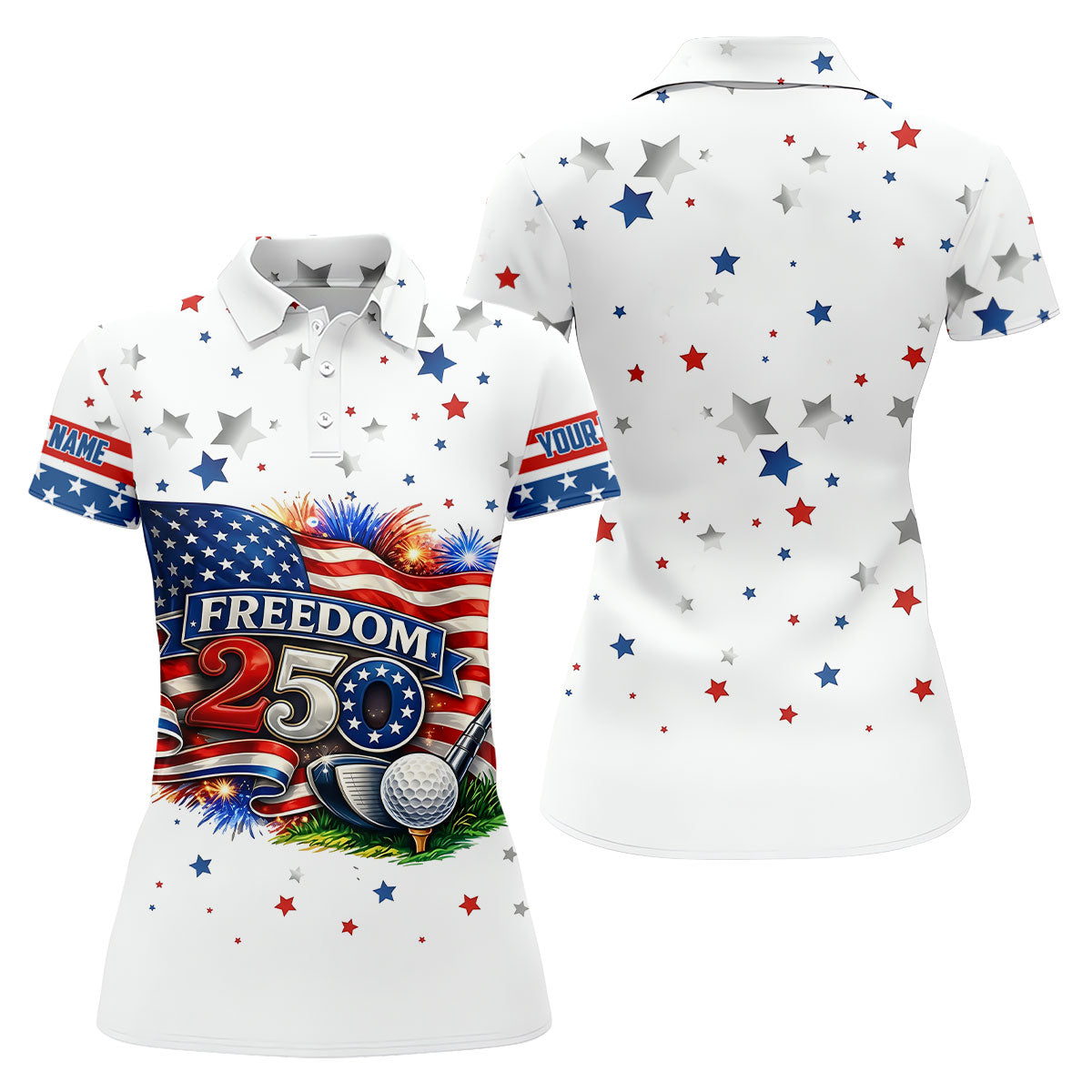 Freedom 250 Independence Celebration American Flag Golf Shirt, Patriotic 4th Of July Golf Shirt For Women