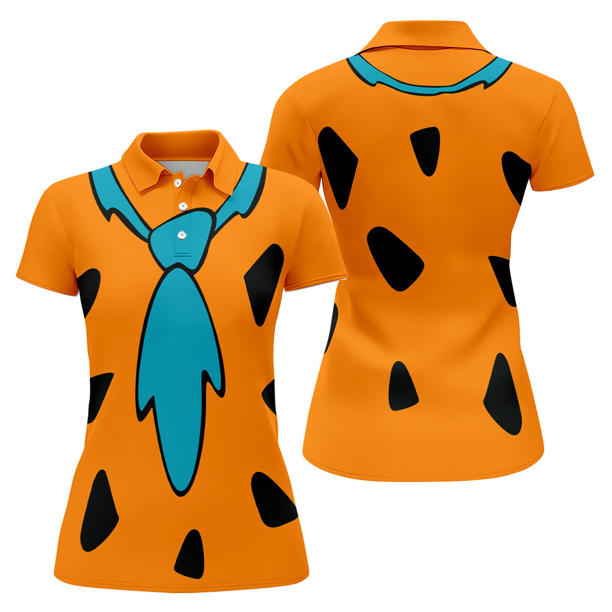 Orange Blue Stone Age Hawaiian Golf Shirt, Women’s Golf Apparel, Golf Shirts For Women