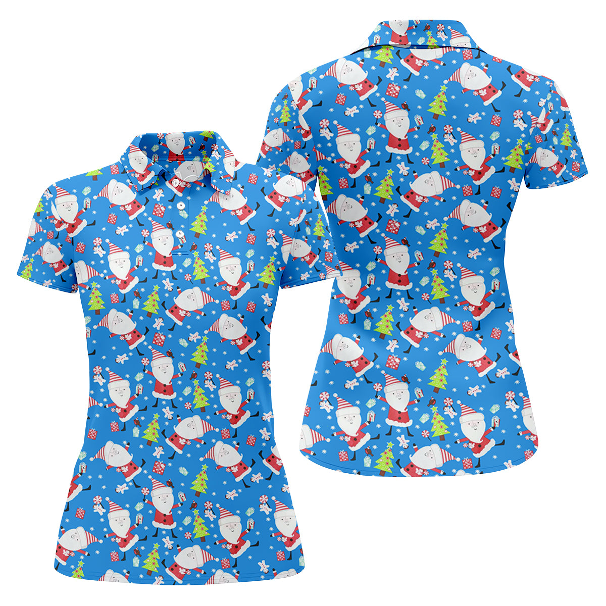 Funny Santa Claus Blue Golf Shirt, Christmas Golf Shirt, Fun Women's Golf Shirts, Ladies Golf Tops