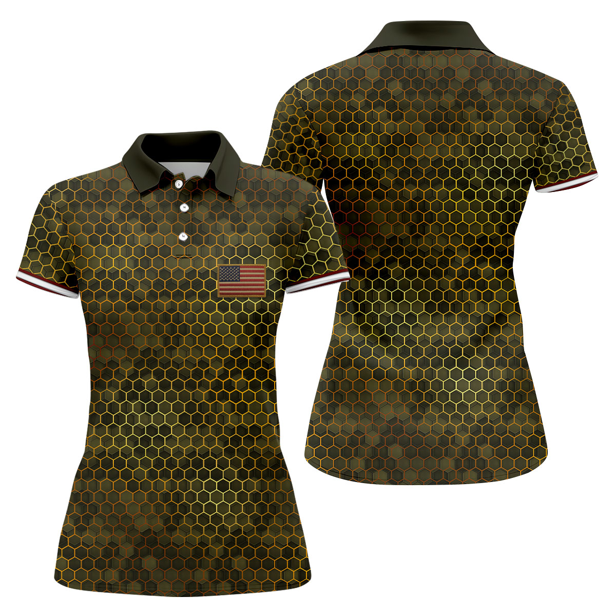 Hexagonal Camo Patriotic 4th Of July Golf Shirt, 250 Years Golf Shirt For Women