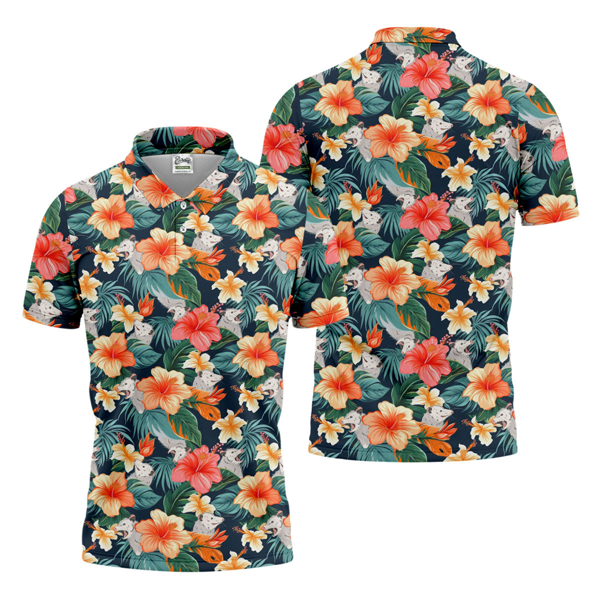 Large Hibiscus Flowers Tropical Vibe Golf Tops For Men, Hawaiian Golf Shirts, Polo Shirt Men