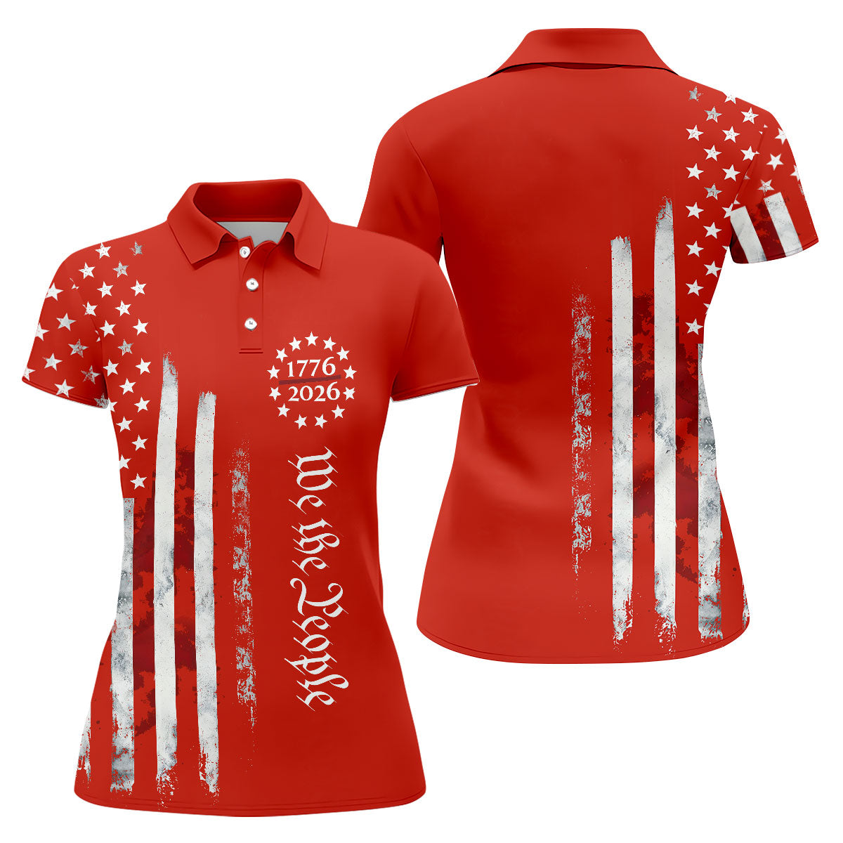 We The People Distressed Flag Patriotic Red Golf Shirt, 250 Years 4th Of July Golf Shirt For Women