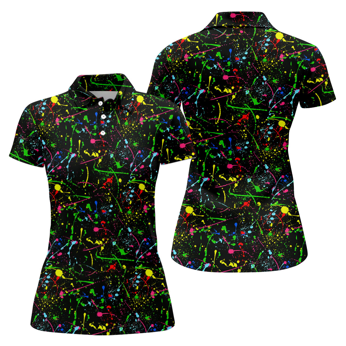 Black Neon Paint Splatter Golf Shirt, Women's Golf Tops, Performance Golf Shirt
