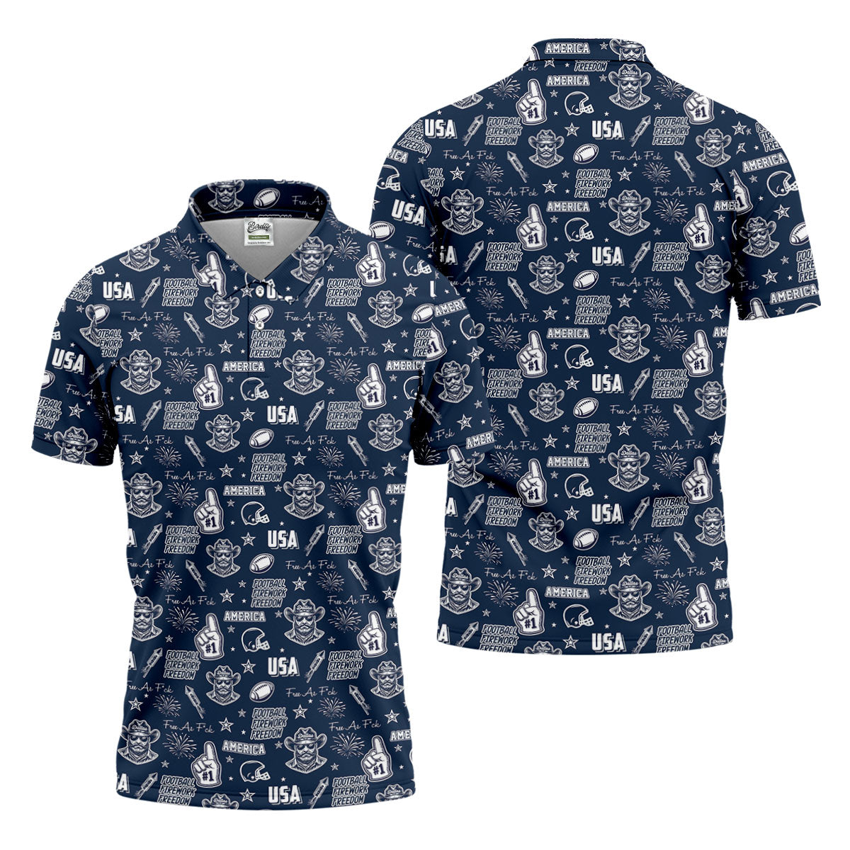 Cowboy Football Team Navy Blue And White Sport Polo, American Football League Gift Ideas For Football Fans