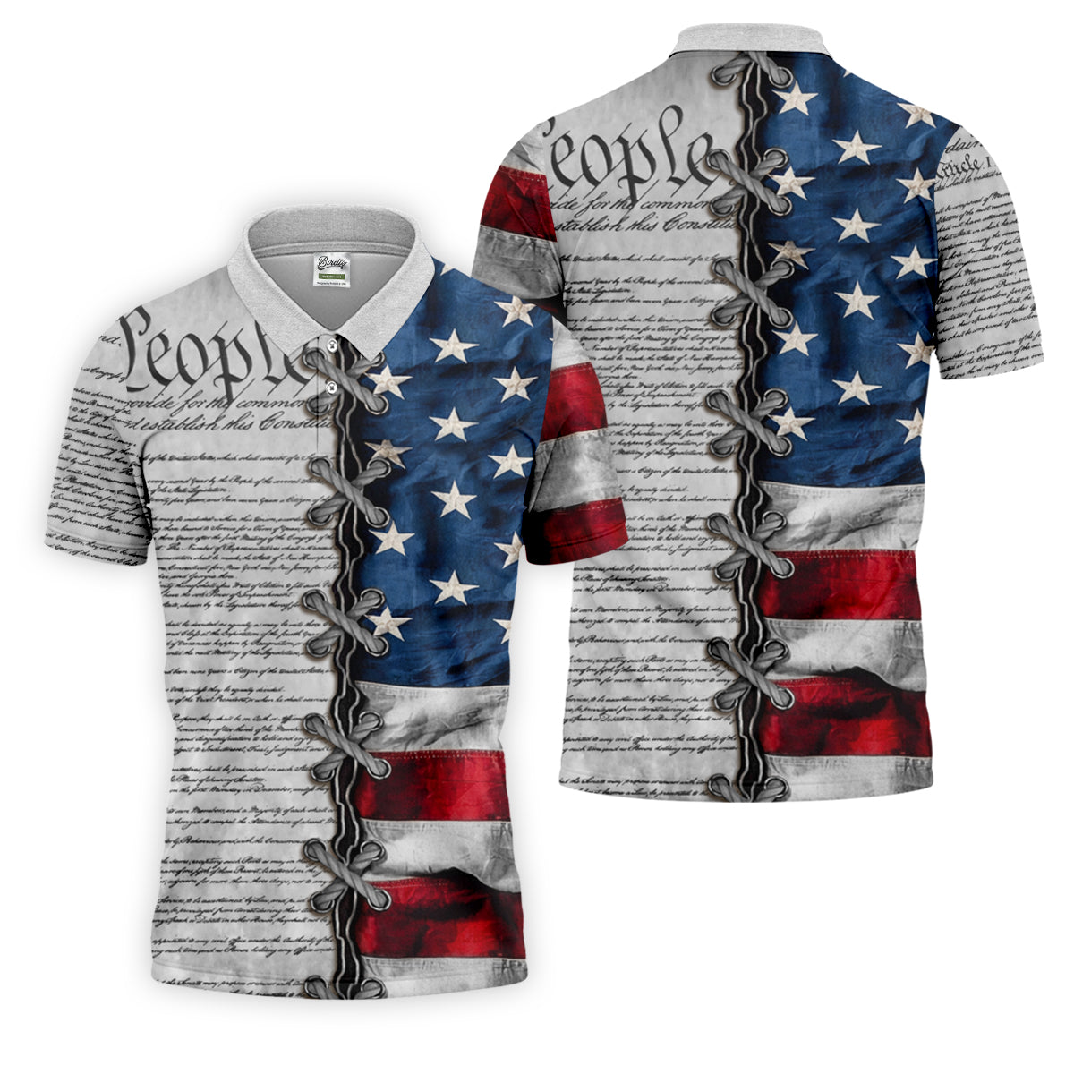 We The People Preamble Patriotic 4th Of July Grey Golf Shirt, 250th Anniversary Golf Shirts For Men