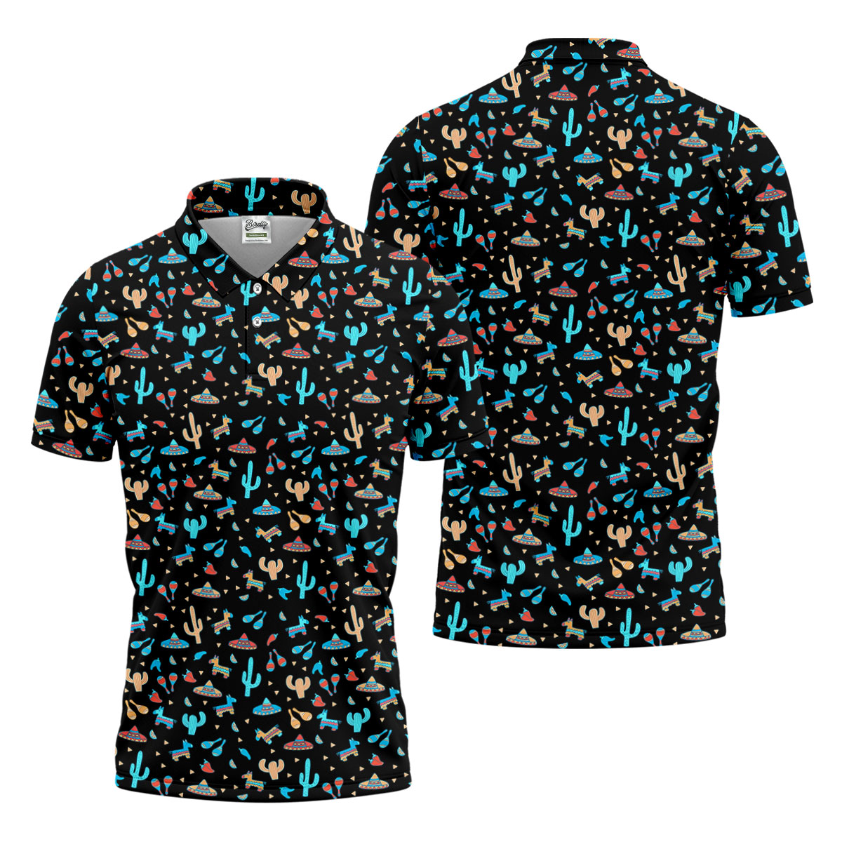Blue And Beige Cacti Mini Pinatas Cinco De Mayo Celebration Fiesta Themed Golf Shirts For Men