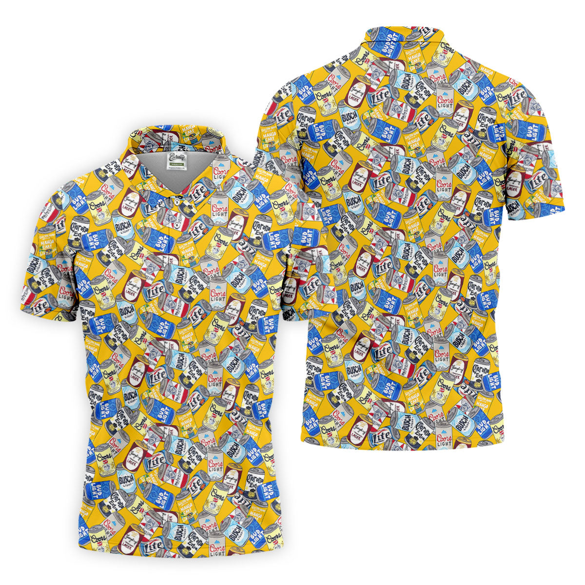 American Beer Cans Yellow Golf Shirt, Golf And Beer Polo ShirtFor Men, Golf Shirts For Men