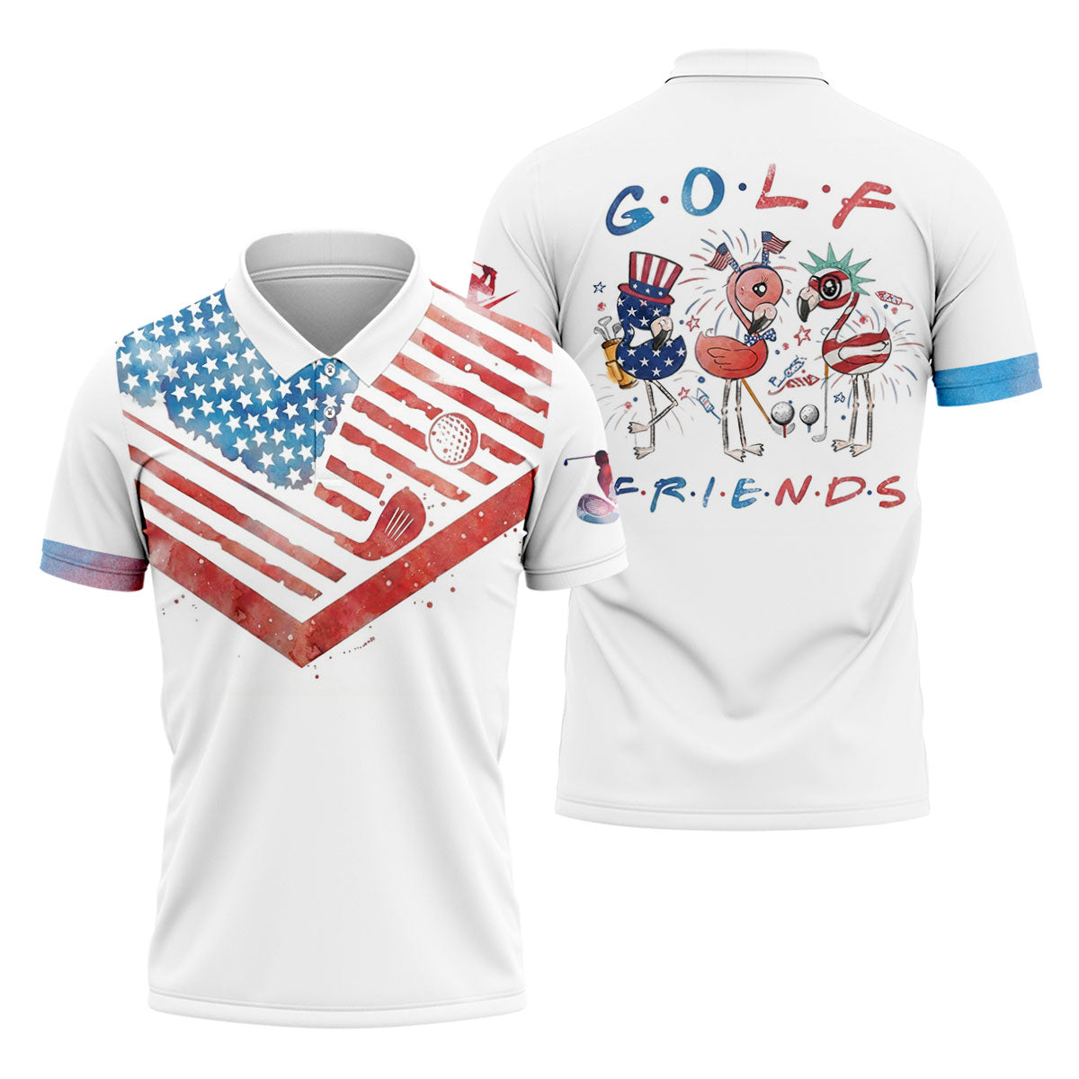 Vintage American Flag Golf Polo Shirt, Mens Golf Shirts, Golf Polo Shirts For Men