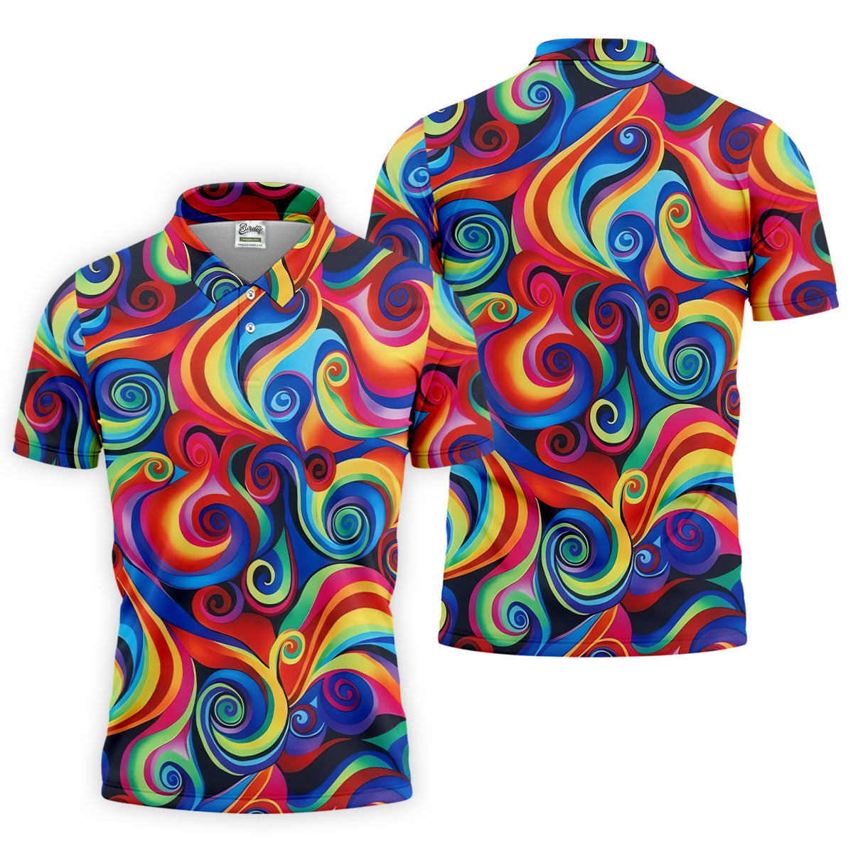 Colorful Rainbow Swirl Abstract Golf Shirt, Men's Golf Shirt, Golf Polo Shirts For Men, Men's Golf Apparel