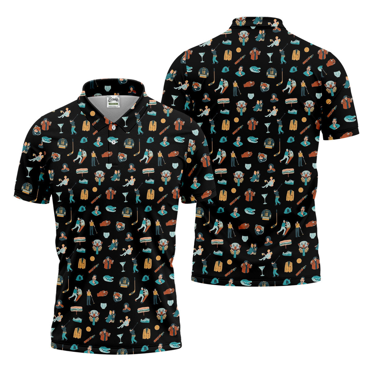 30th Anniversary Sport Movie Character Black Golf Shirt, Men's Funny Golf Shirts, Golf Shirts For Men