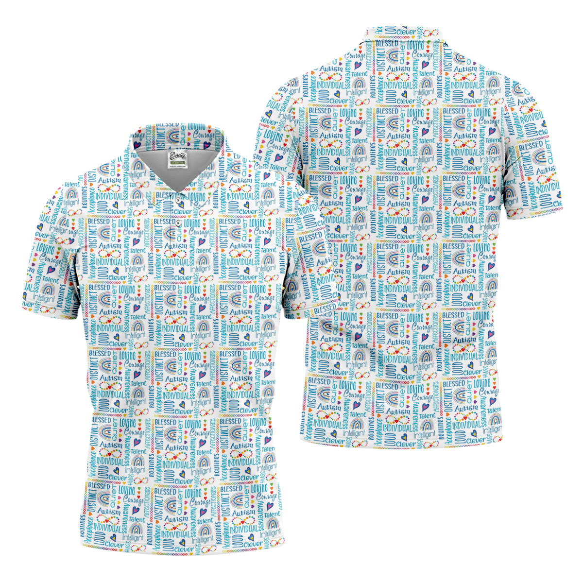 Autism Awareness Rainbow Heart Infinity Symbol Blue And White Men's Golf Shirt, Polo ShirtFor Men