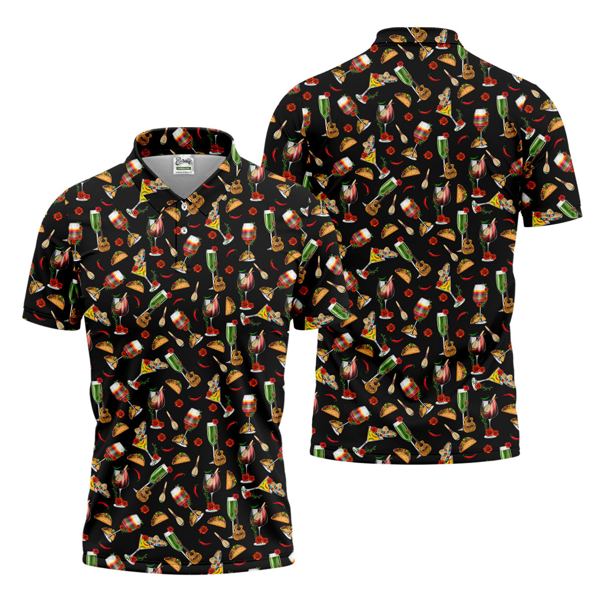 Traditional Mexican Taco And Wine Golf Tops For Men, Cinco De Mayo Celebration Golf Shirts For Men