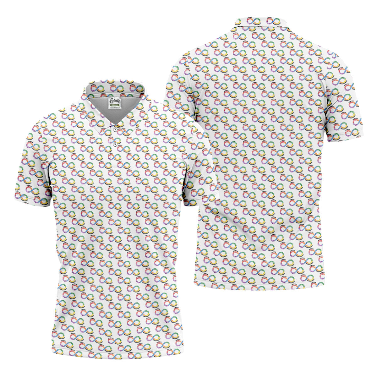 Embrace Neurodiversity Rainbow Infinity Symbol Autism Awareness White Golf Shirt, Golf Shirts For Men