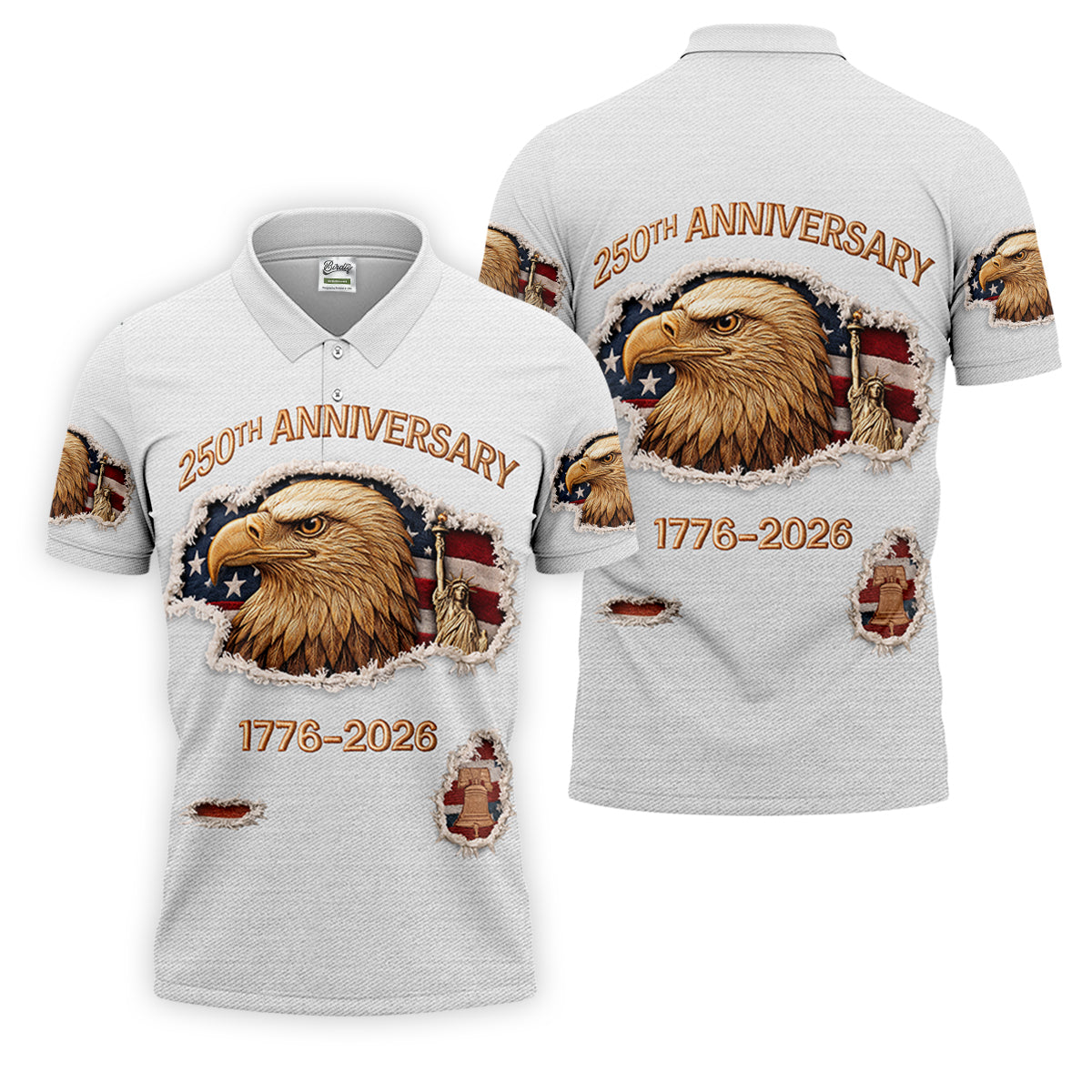 250th Anniversary 1776-2026 American Flag And Eagle Golf Tops For Men, Patriotic Golf Shirt, Golf Shirts For Men
