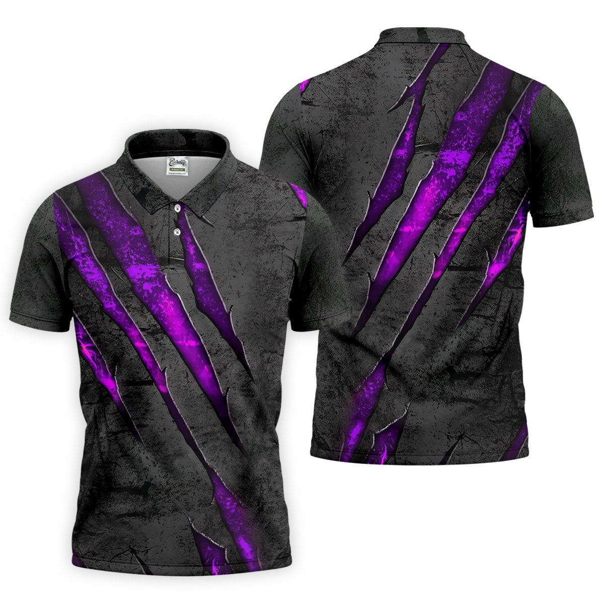 Purple Claw Marks Hawaiian Golf Shirt, Scratch Print Men's Golf Shirt, Polo Shirts For Men