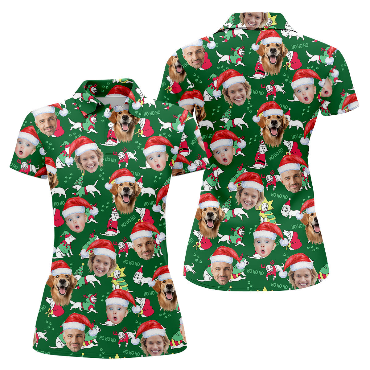 Custom Face Ho Ho Ho Cute White Dog Christmas Golf Shirt, Ladies Golf Shirts, Golf Gifts For Women