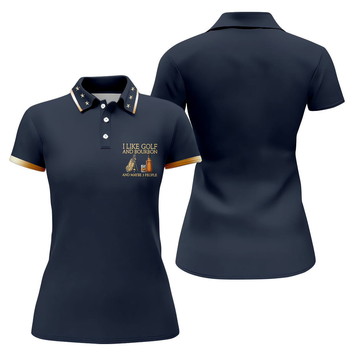 I Like Golf And Bourbon Navy Golf Shirt, Fun Women's Golf Shirts, Golf And Whiskey Ladies Golf Shirts