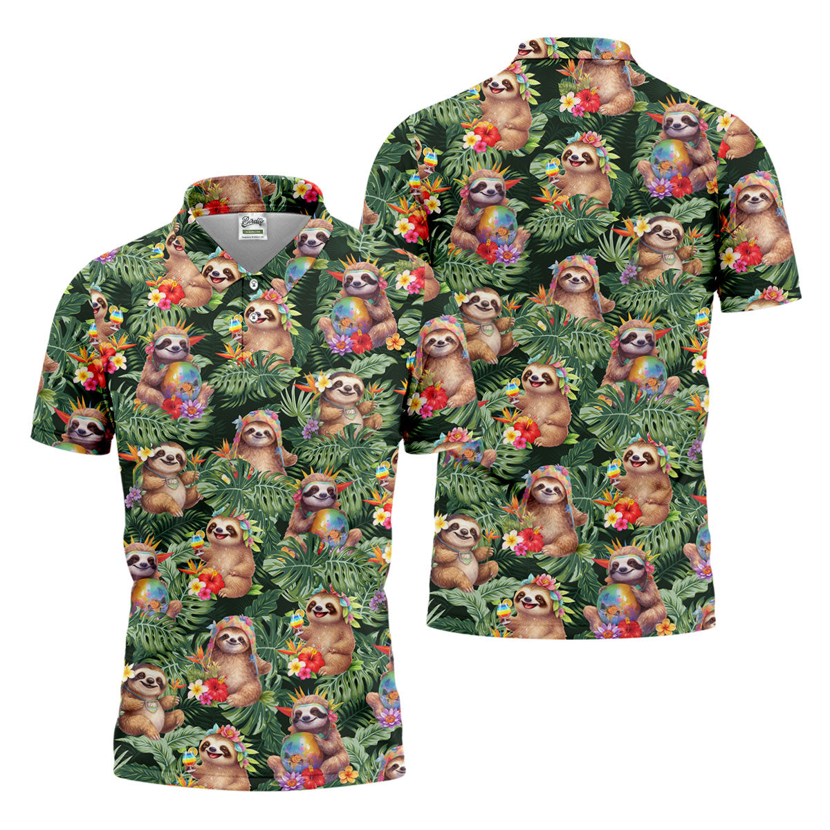 Funny Sloth Hawaiian Summer Golf Tops For Men, Hawaiian Golf Shirts, Polo Shirtor Men