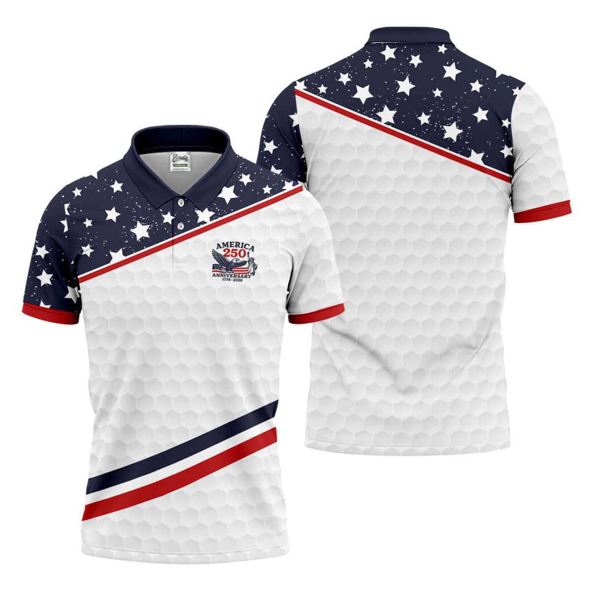 America 250 Anniversary Golf Ball Pattern Retro Golf Shirt, Patriotic 4th Of July Golf Shirts For Men
