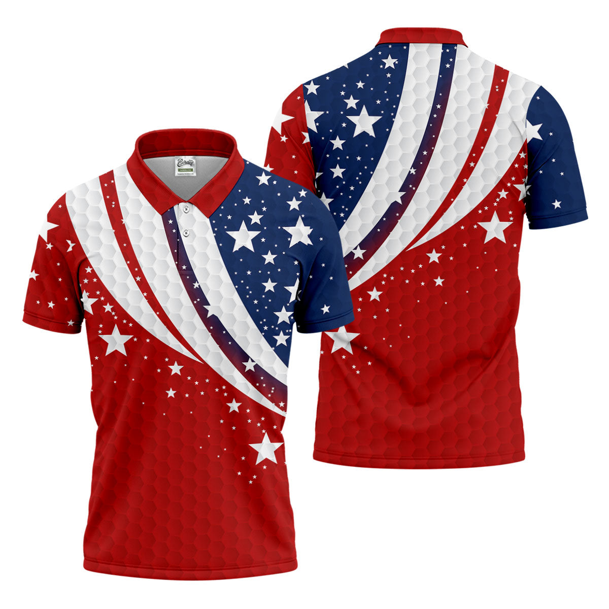 Stars And Stripes Golf Ball Pattern Patriotic 4th Of July Golf Shirt, 250 Celebration Golf Shirts For Men