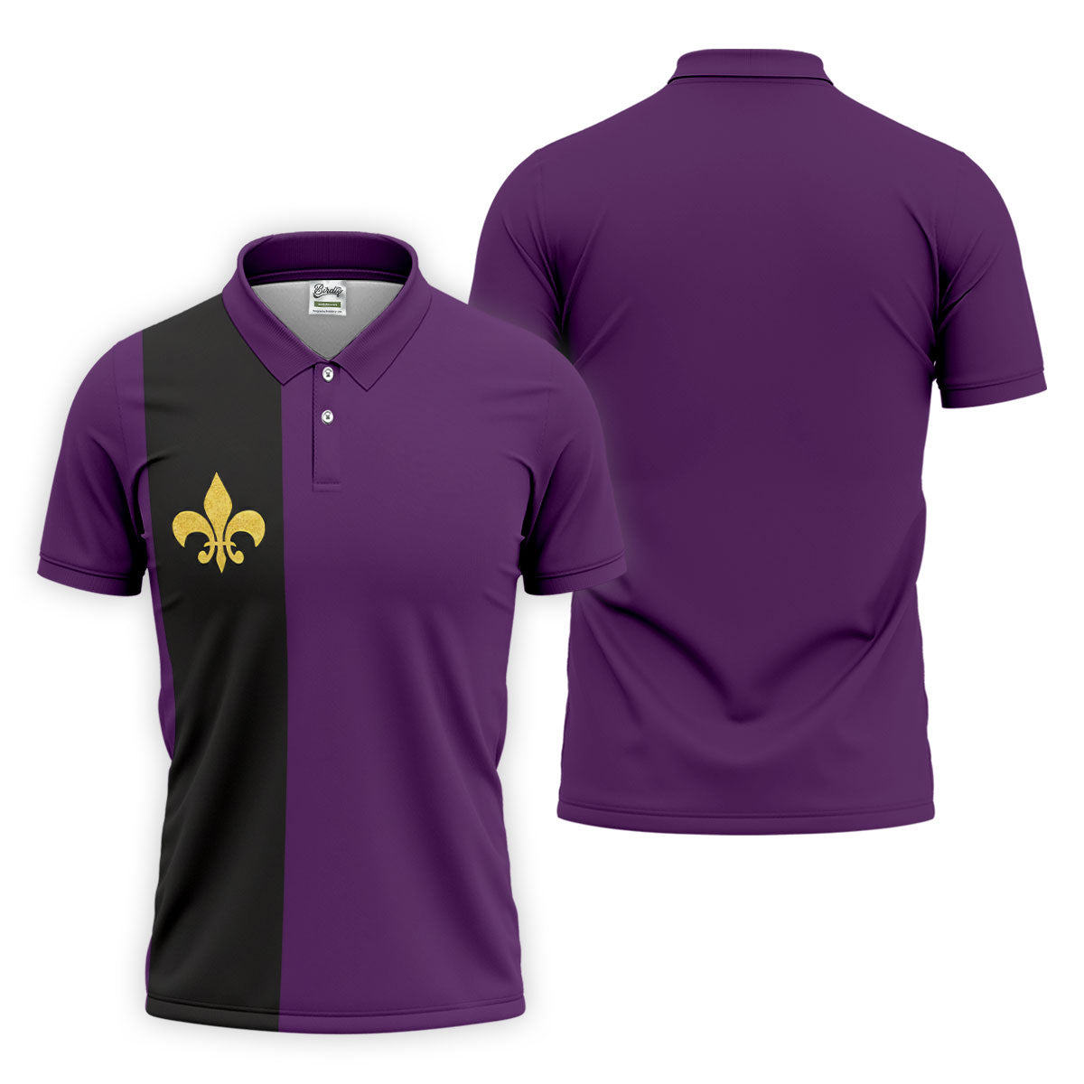Mardi Gras Fleur De Lis Black Vertical Stripe Purple Golf Shirt, Polo ShirtFor Men, Golf Shirts For Men