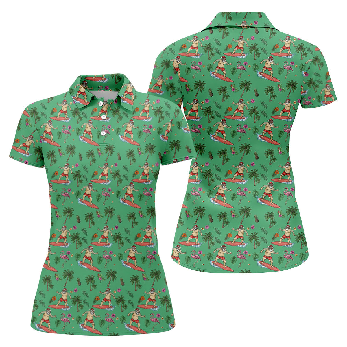 Santa Flamingo Tropical Golf Shirt, Christmas Golf Shirt, Women’s Golf Apparel