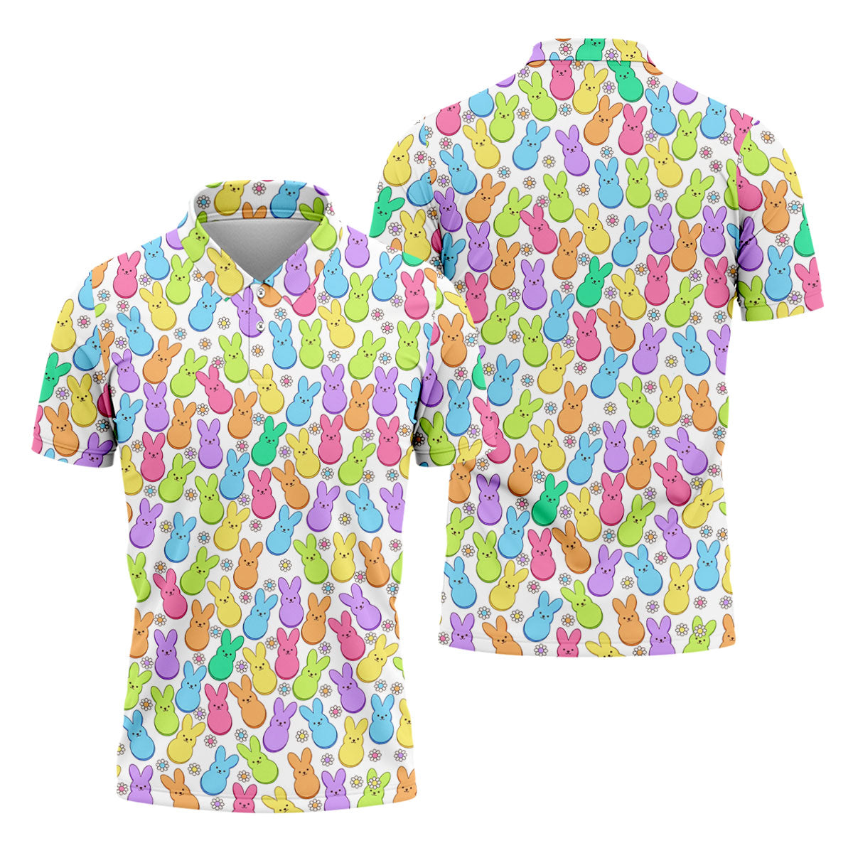 Pastel Easter Peeps Daisy Pattern Golf Shirts For Men, Cute Golf Outfit, Polo Shirt Men