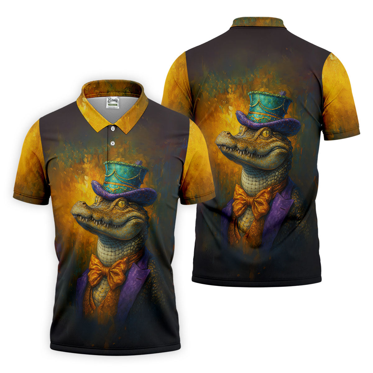 Mardi Gras Aligator Retro Golf Shirt, Golf Tops For Men, Polo ShirtFor Men, Golf Shirts For Men