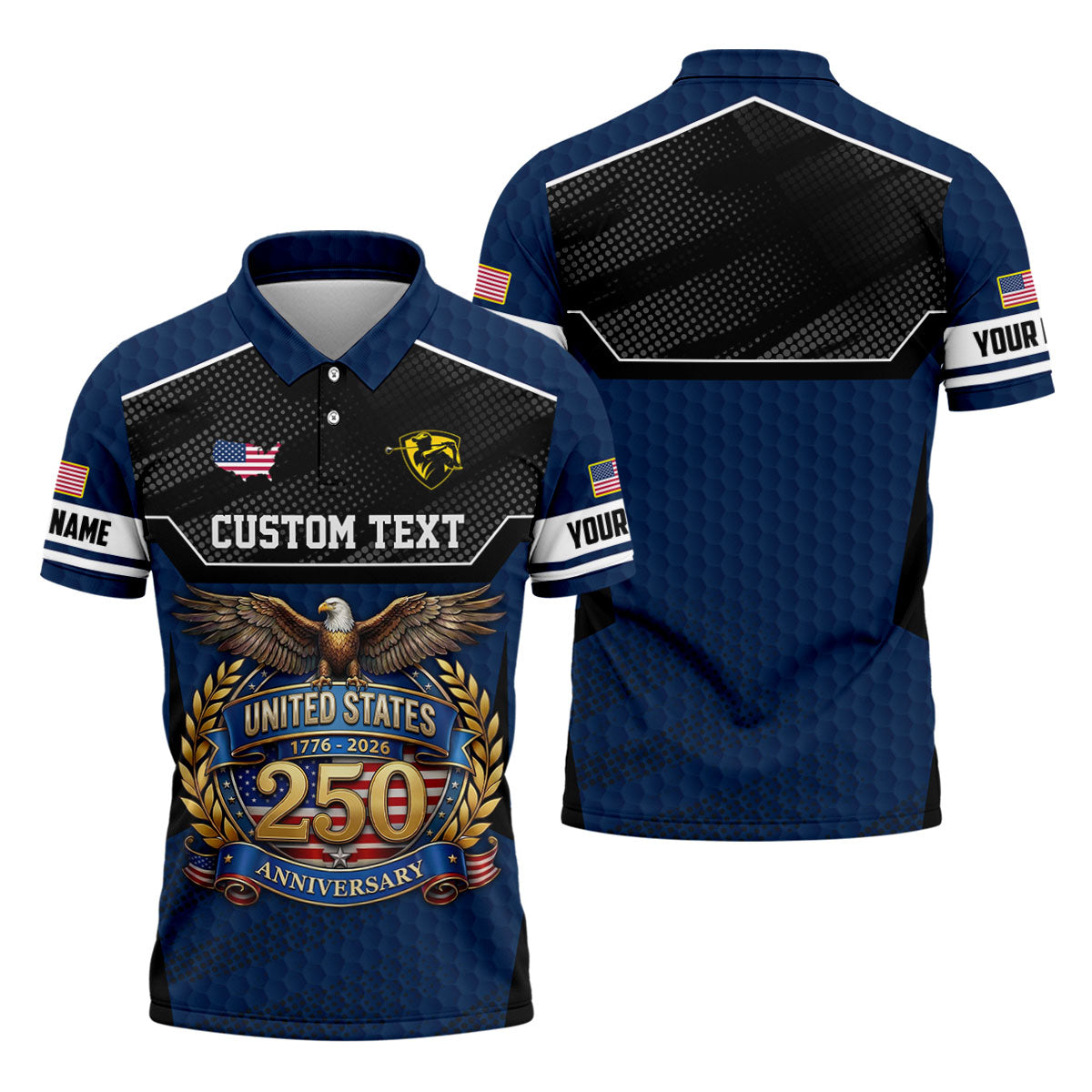 US 250 Anniversary Patriotic 4th Of July Navy Golf Shirt, Polo Shirtor Men, Golf Shirts For Men