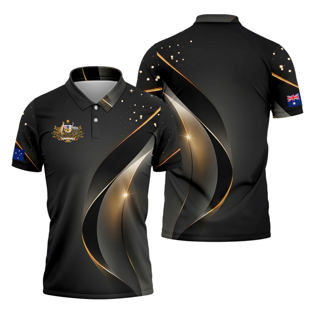 Australian Coat Of Arms Black And Gold Gradient Golf Tops For Men, Polo ShirtFor Men