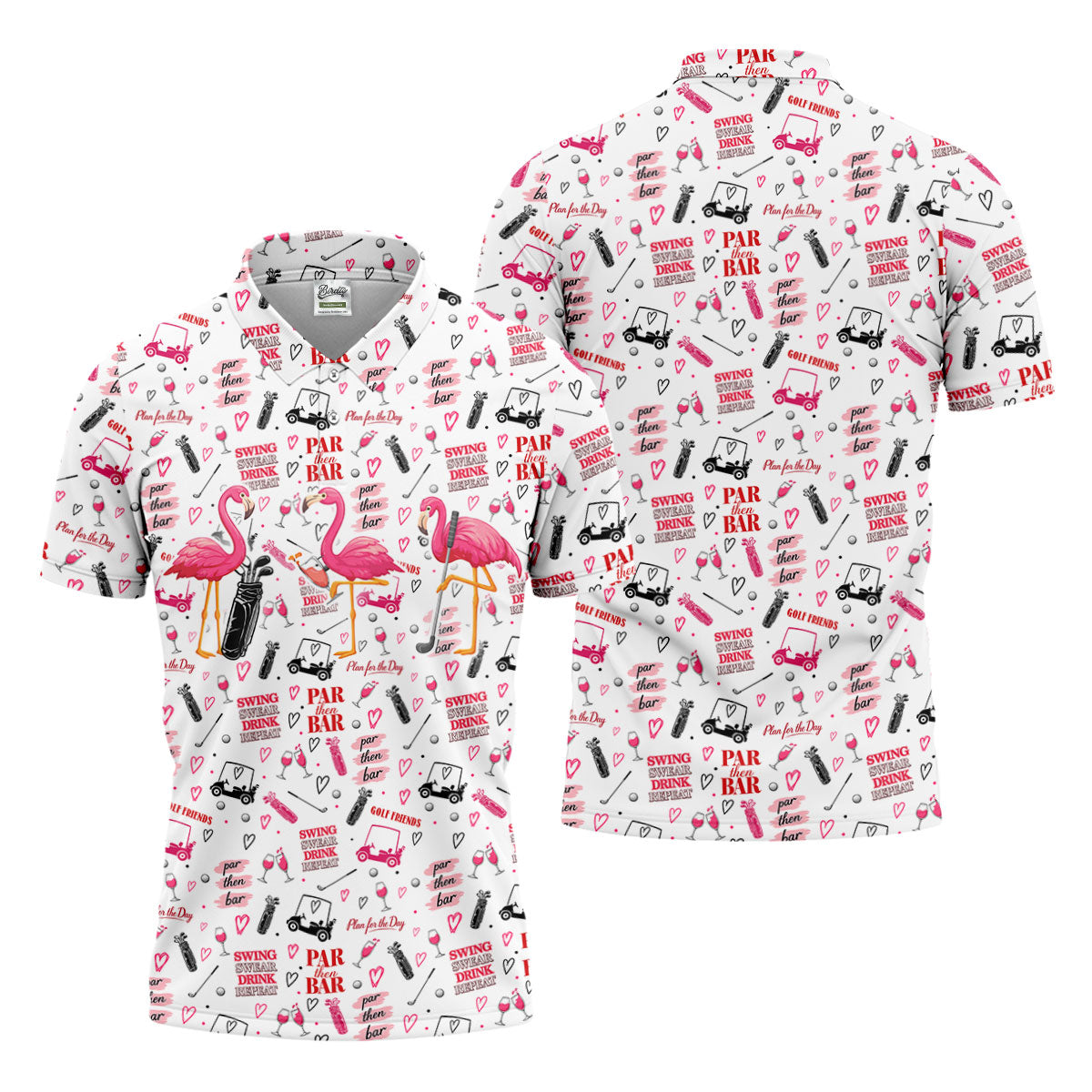 Par Then Bar Flamingo Golf Shirt, Tropical Party Polo Shirt Men, Golf Shirts For Men
