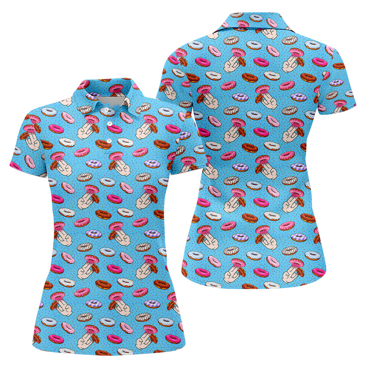 Finger Donuts Adult Humor Blue Golf Shirt, Fun Women's Golf Shirts, Women's Golf Tops, Golf Gift For Ladies