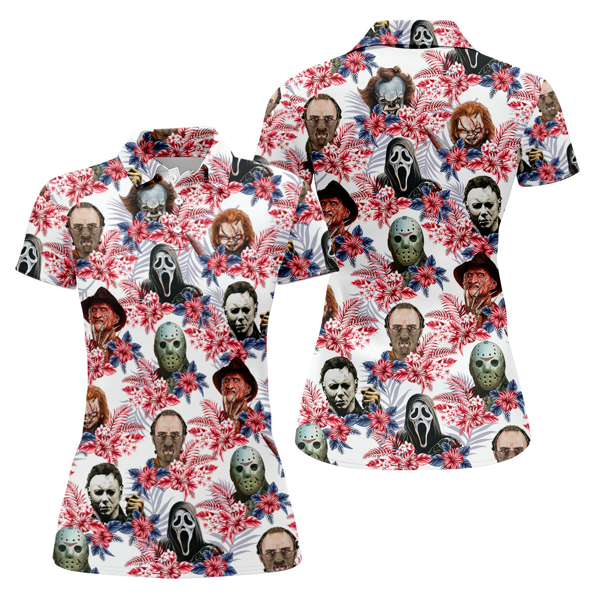 Tropical Horror Character Halloween Golf Shirt, Women's Golf Apparel, Printed Golf Shirt