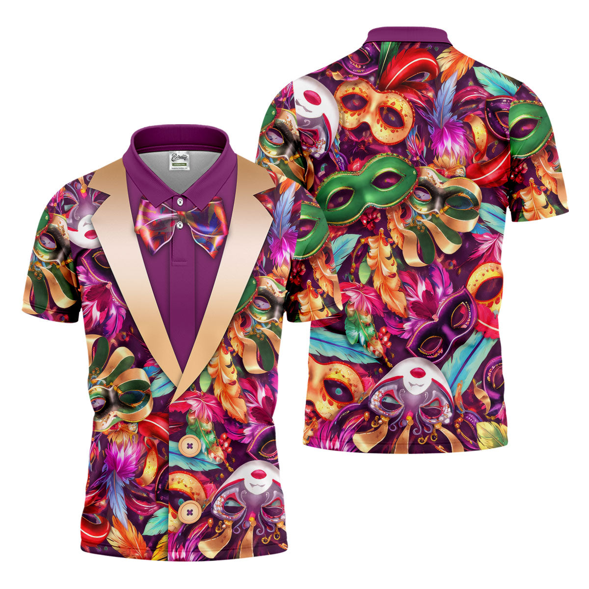 Colorful Mardi Gras Suit Print Men's Funny Golf Shirts, Polo Shirt Men, Golf Shirts For Men