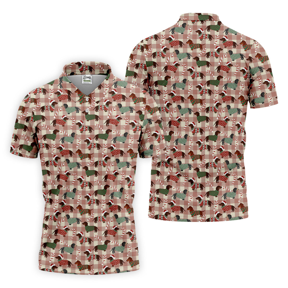 Christmas Dachshund Pink Checkered Golf Tops For Men, Christmas Golf Shirt, Polo Shirtor Men