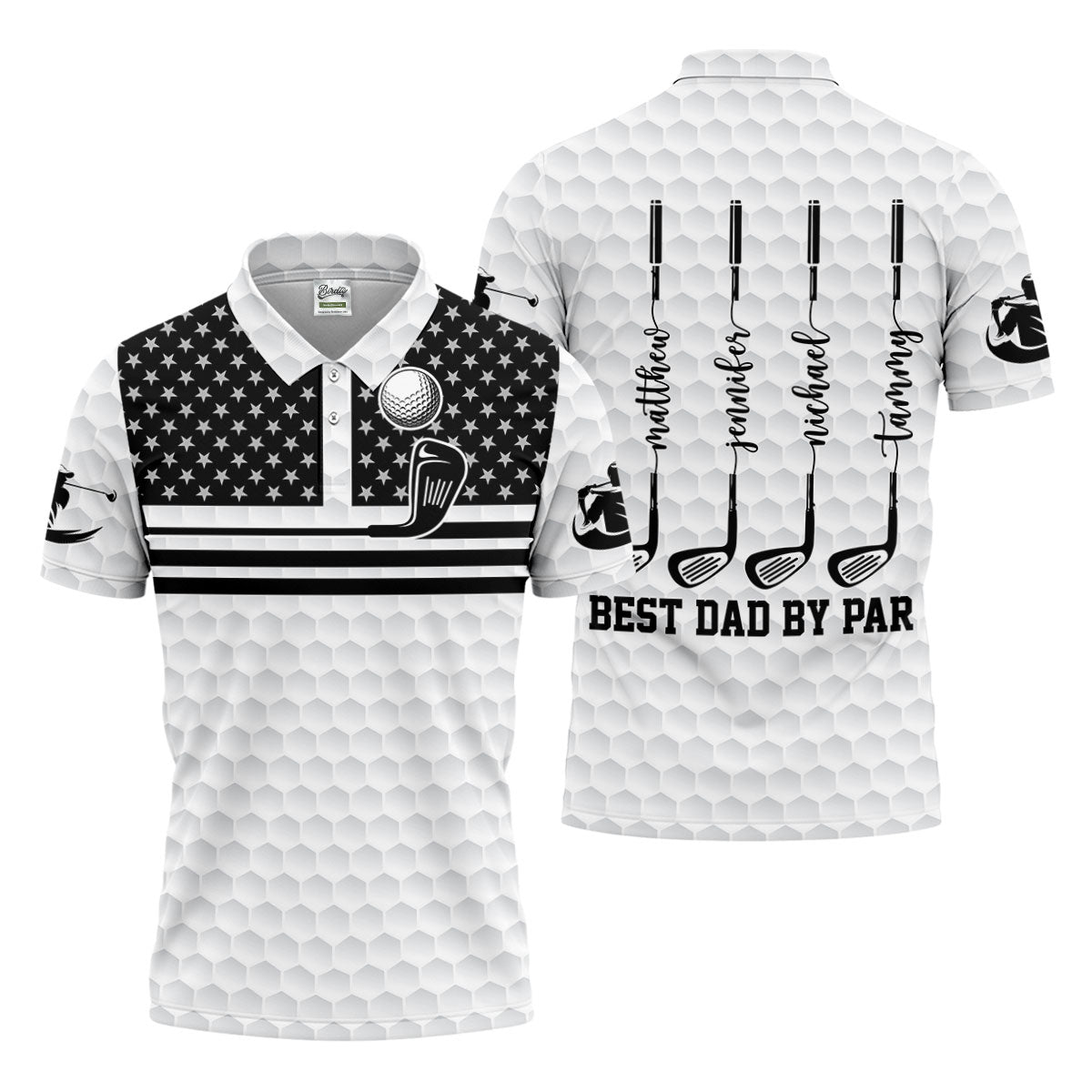 Best Dad By Par US Flag Pattern Dad Golf Shirt, Father's Day Golf Gift, Polo Shirtor Men