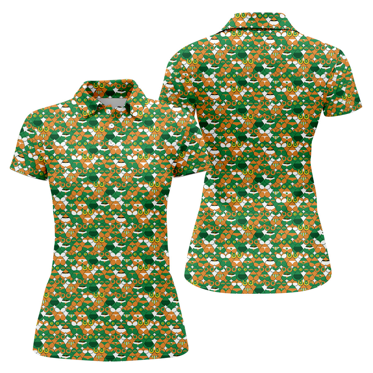 Naughty Fun Adult Humor St Patrick's Day Golf Shirt, Green Orange White Women's Golf Tops, Ladies Golf Shirts