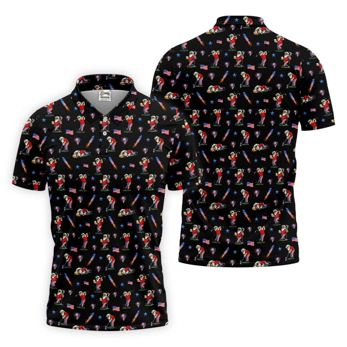 4th Of July Funny Man Golf And Beer Black Golf Shirt, Patriotic Golf Shirt, 250th Anniversary Golf Shirts For Men