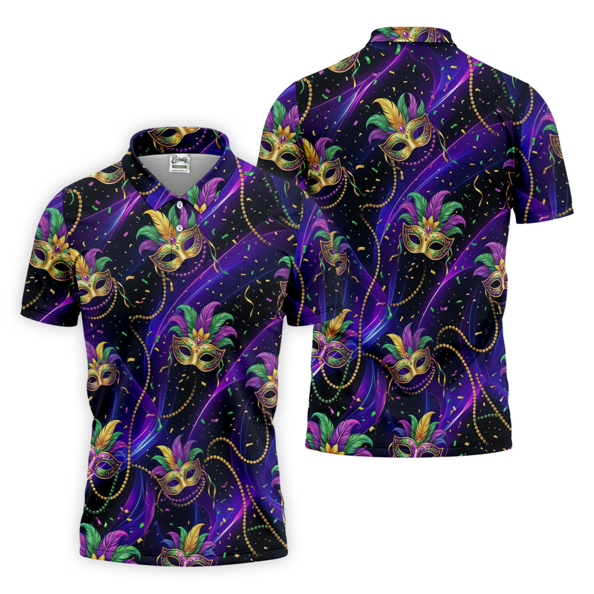Mardi Gras Carnival Mask Neon Purple Black Golf Shirt, Men's Golf Polo Shirt Golf Shirts For Men