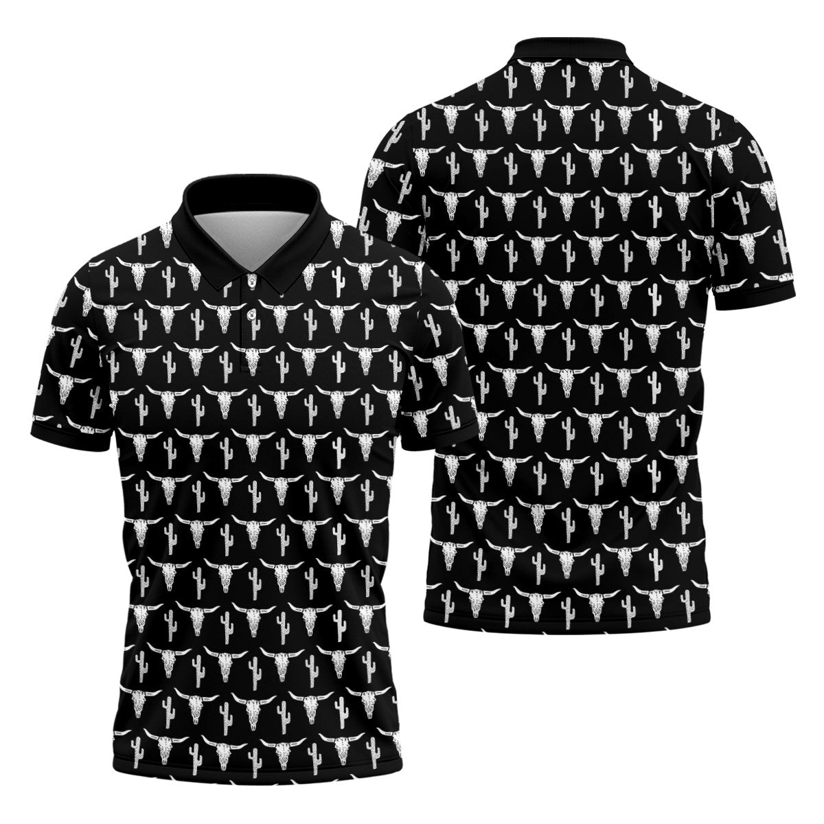 Longhorn Cow Skull Western Theme Black Golf Tops For Men, Polo Shirtor Men, Golf Shirts For Men