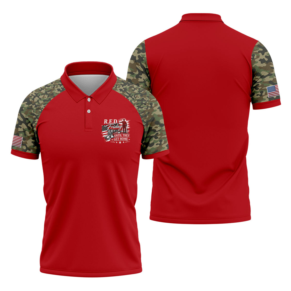 RED Friday Untill They Get Home Red Camo Golf Shirt, Veteran Memorial 250 Years Polo Shirtor Men