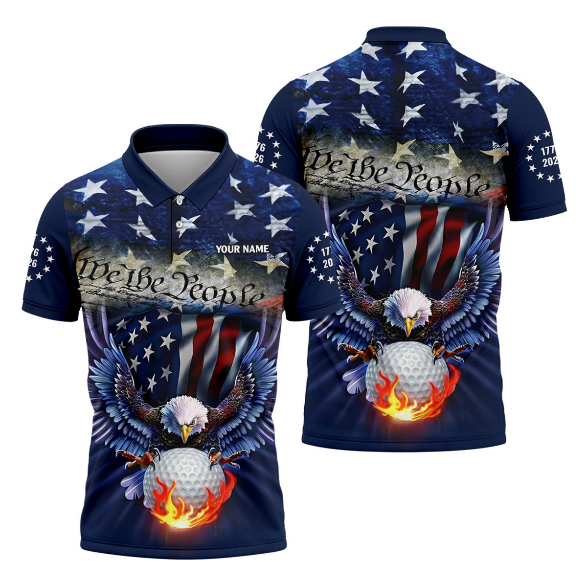 We The People Eagle Golf Ball 250th Anniversary USA 1776-2026 Golf Tops For Men, 4th Of July Golf Shirts For Men