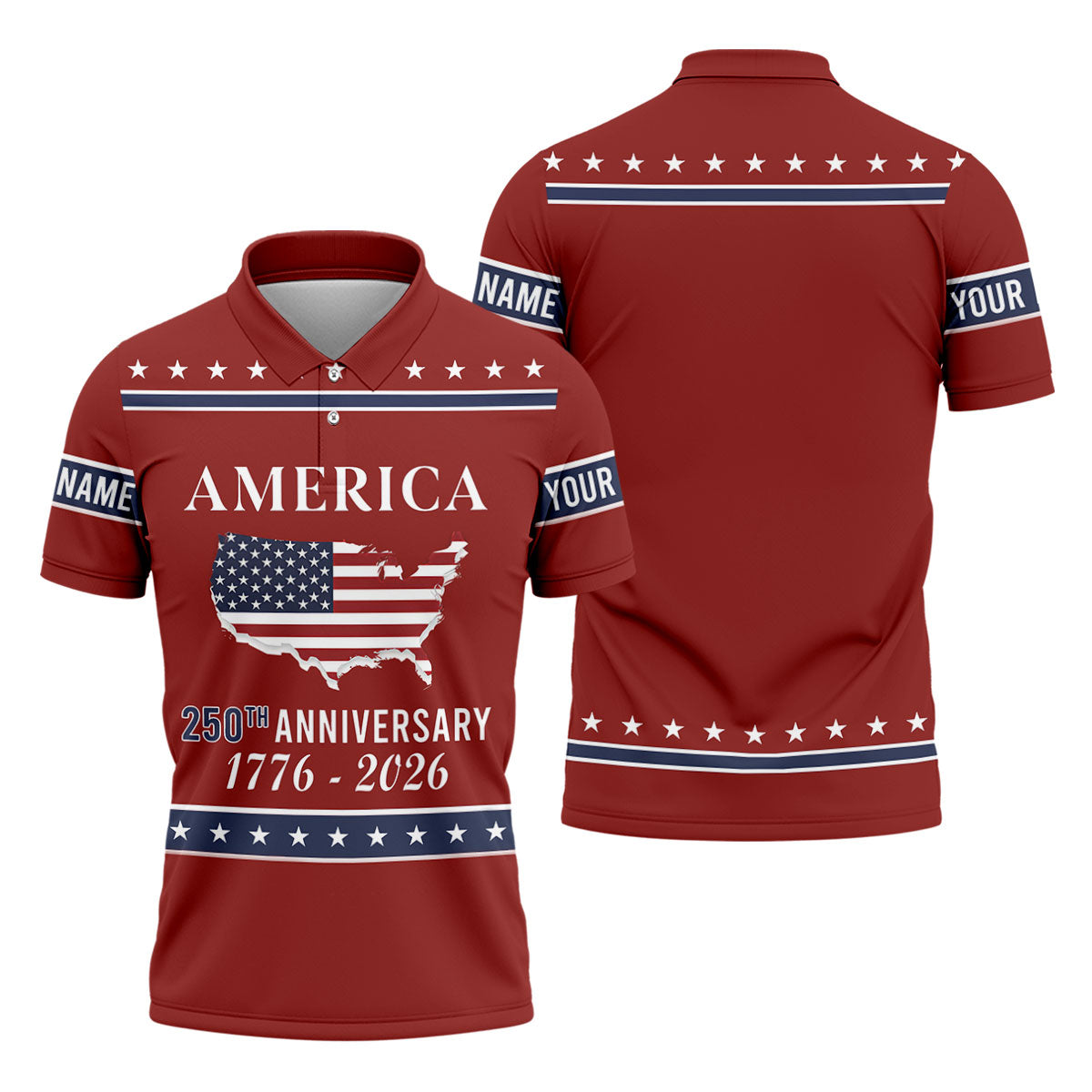 America 250th Anniversary 1776-2926 Red Golf Shirt, 4th Of July Patriotic Golf Shirts For Men