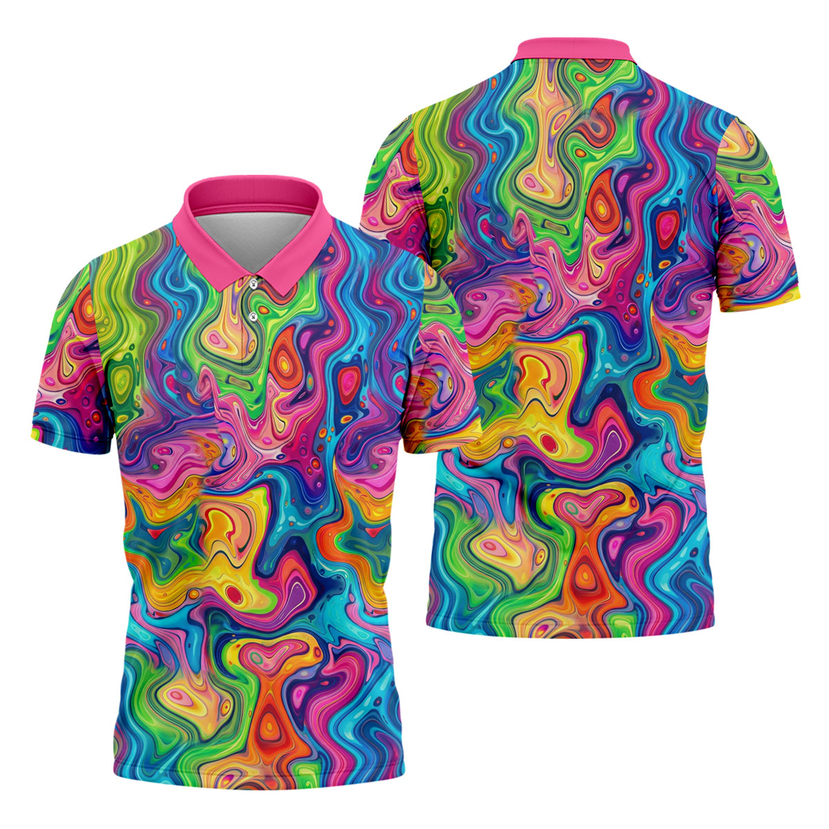 Liquid Marble Colorful Print Golf Tops For Men, Polo Shirt Men, Golf Shirts For Men